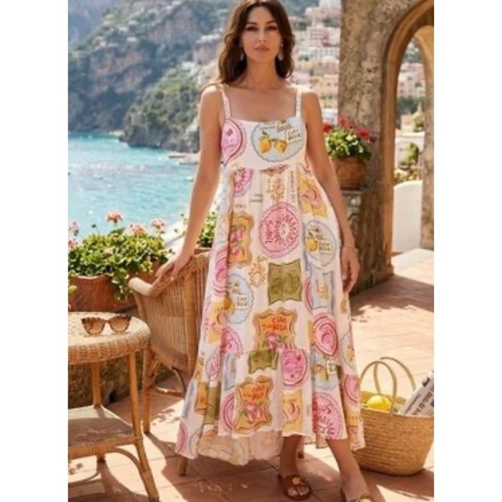 Anthropologie Paper Heart Linen Blend Soleil Coastal France Midi Dress